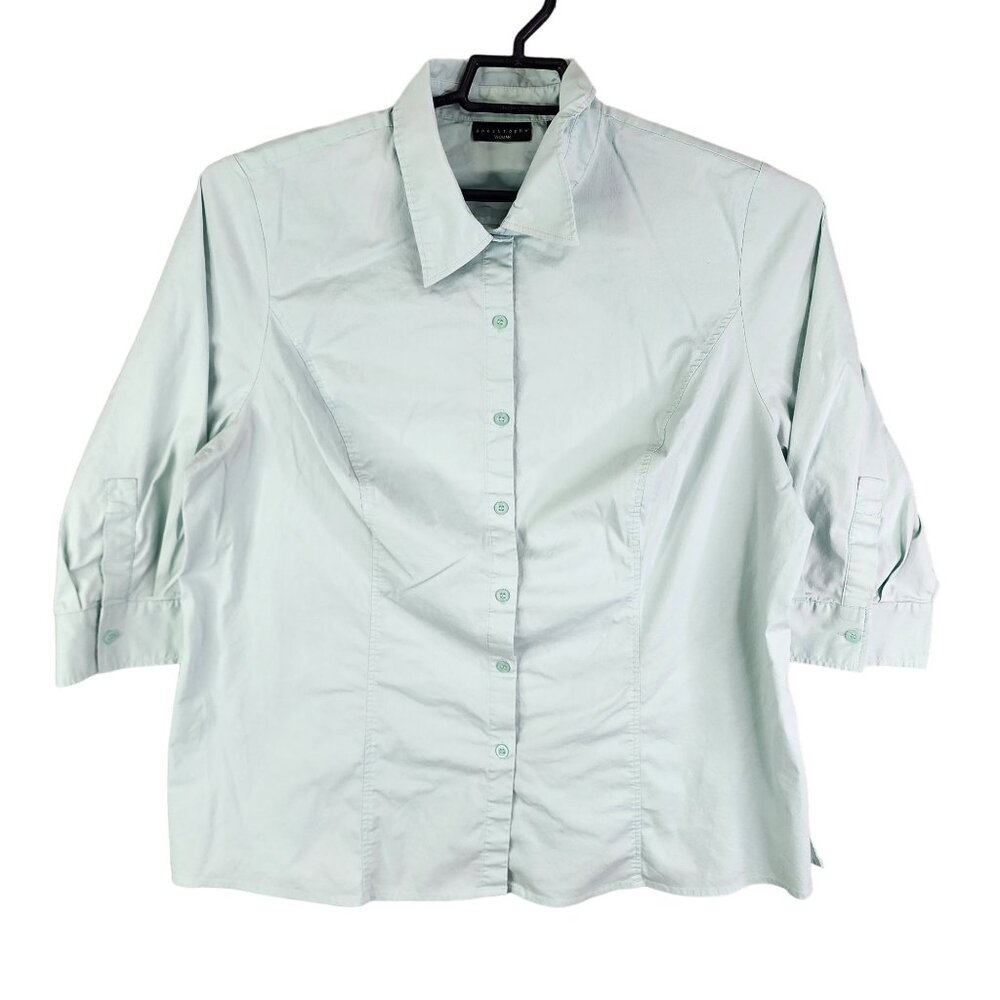 Women's Apostrophe Woman Mint Green Shirt Blouse Button-Up 3/4 Sleeve 20-22W